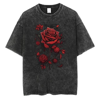 AI Оригинална тениска Scarlet Bouquet в стил Хип-Хоп, Градинска Тениска За мъже, Облекло Y2K, Дамски Памучни Реколта Черни Тениски с къс ръкав