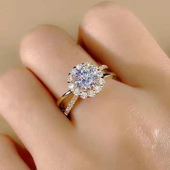 CAOSHI Елегантна Жена с пръстен за предложения за брак с брилянтен цирконием бижутата и златен цвят за Сватбената церемония Прекрасни аксесоари