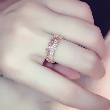 Дамски пръстен на пръста си ZHOUYANG, Выдалбливают Циркон, Цвят Розово злато, Сребърен Цвят, Сватбени подаръци за Годеж, Модни бижута KBR243
