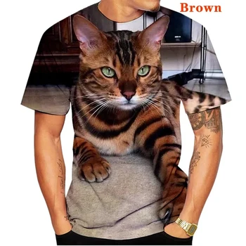 Мъжки готина тениска, Забавна 3D тениска с принтом котка, Летни блузи с къс ръкав, тениски, Тийнейджърката тениска с изображение, Скъпа риза, забавни подаръци