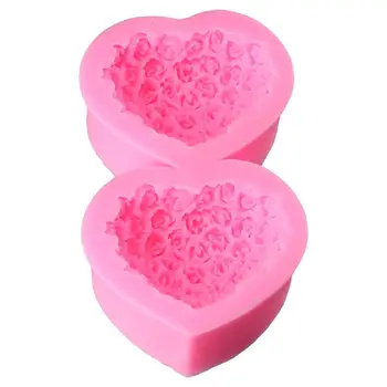 Силиконови форми за печене във формата на цвете рози, 2 бр. 7.3*6*3.3 Розови силиконови форми за печене във формата на сърце, желе